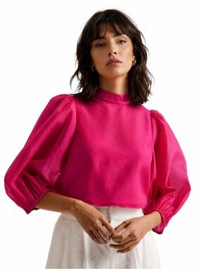 Ted Baker London Women’s Puff Sleeve Blouse Color Fuchsia Size US 4 Ted 1 Sheer